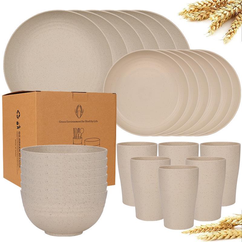 Rice Husk Disposable Tableware Set - Food Grade, High Temperature Resistant Bowls, Plates, and Chopsticks.