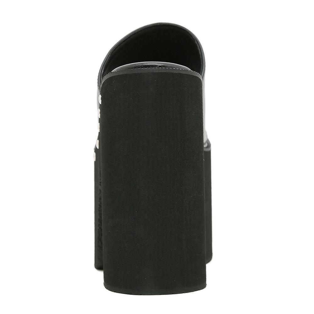 Gdgydh Populär europeisk och amerikansk stil tjocksulade kilklackssandaler för kvinnor plattform klassiska tofflor utomhus svarta