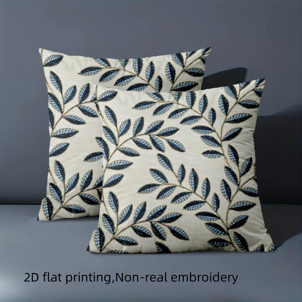 1 pillowcase 2D flat printing Blue Leaf Patterned 2D Printed Cushion Covers Polyester pillowcase sofa decorative cushion cover
