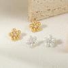 Moissanite Gold-Inlaid Petal Earrings with Rhinestones