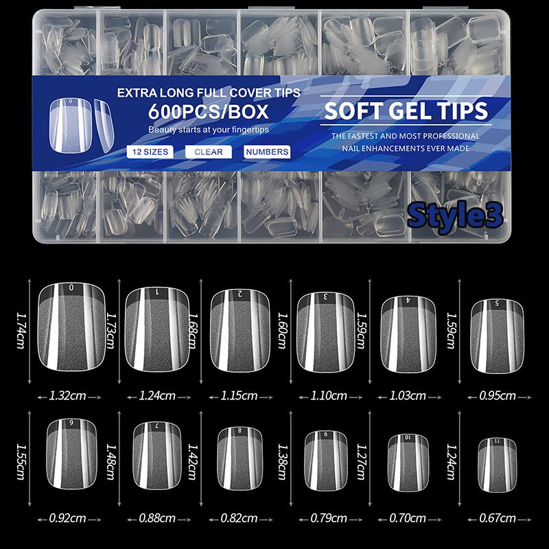 600Pcs/Box Fake Nails Semi-Matte Almond Coffin Full/Half Acrylic Square False Nail Tips For Extension Tip Manicure Tool