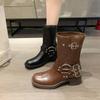 Women's Mid-Calf Boots High Quality Casual Leather Boot Retro Brown Black Western Cowboy Boots British Style Knight Boots Botas
