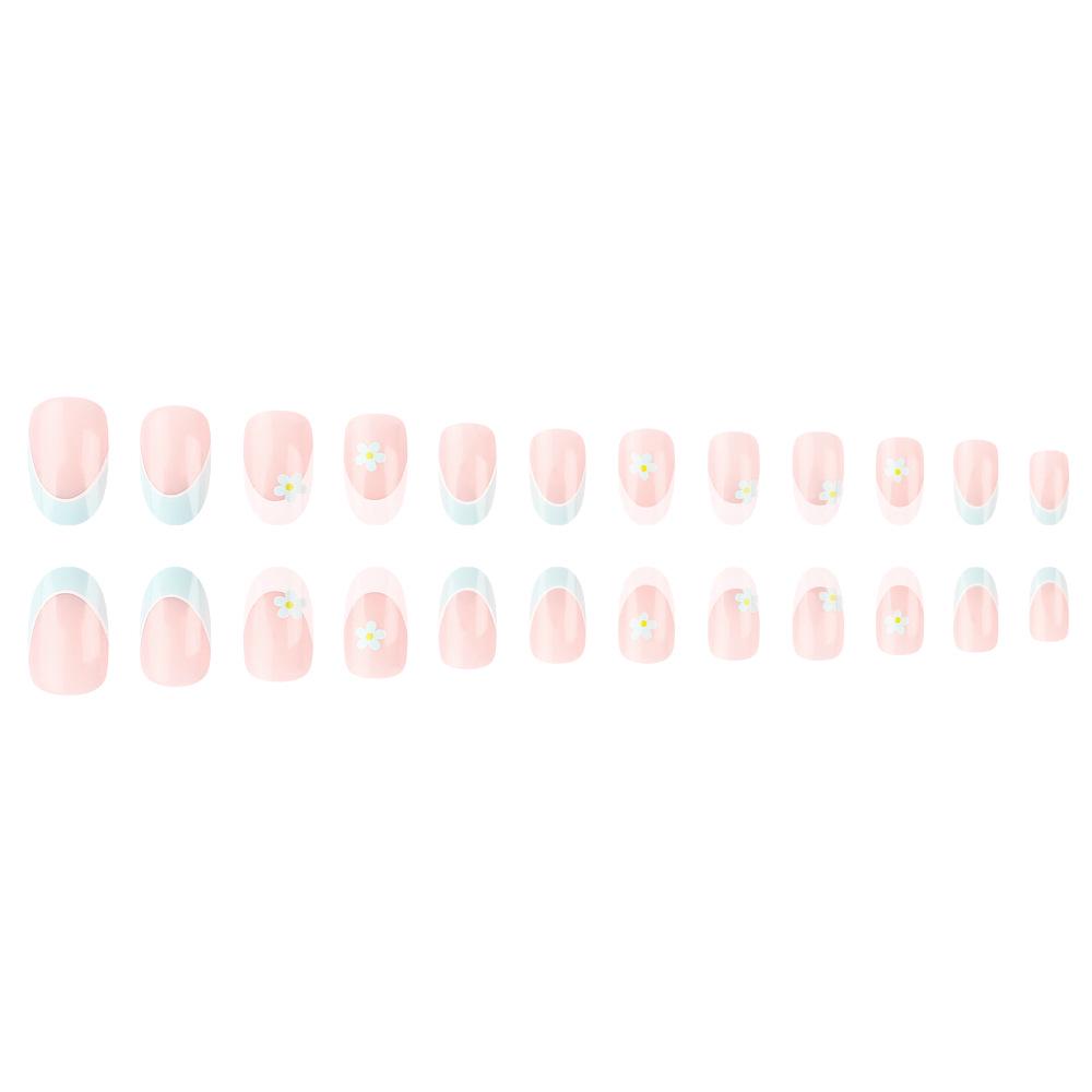 Elegant Blue & White Floral Press-On Nails - 24 Glossy Pieces