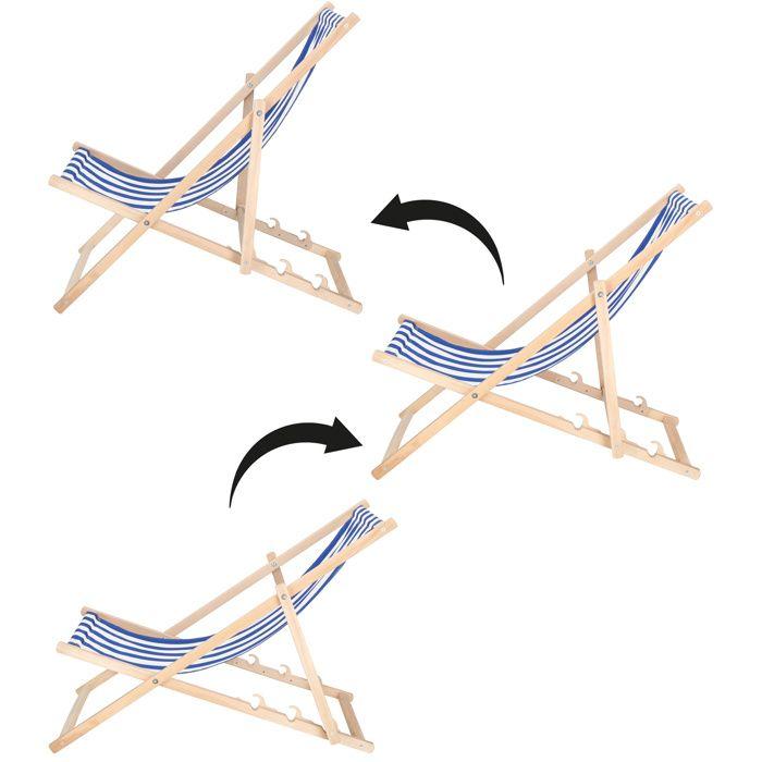 Chaise longue pliante - SPRINGOS - Modèle bois - Hêtre solide - Dossier textile imperméable - Réglable 3 positions