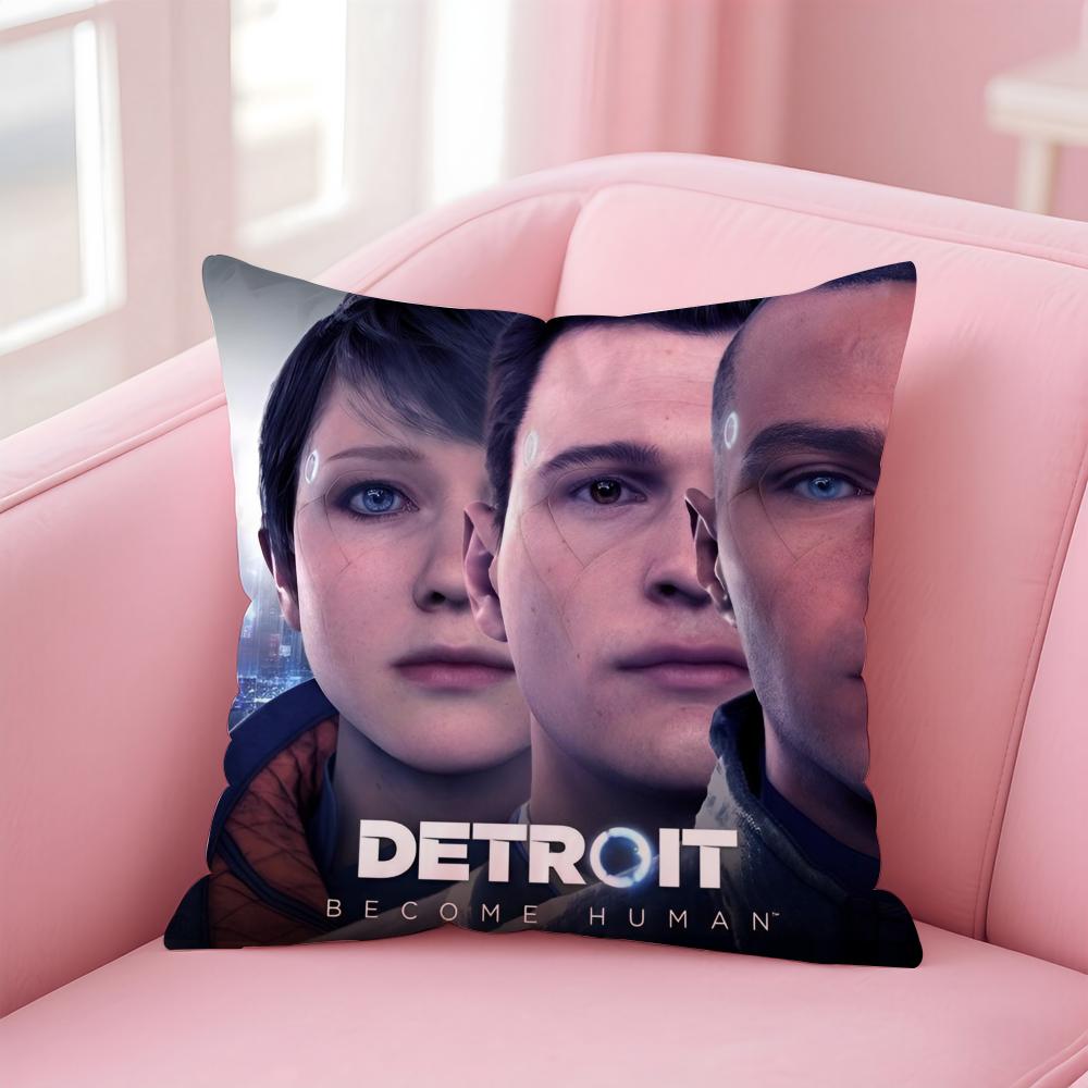 Hot Game D-Detroit Become Human Cushion Cover Pillowcase Short Plush Invisible Zipper Room Sofa Cushion Cover