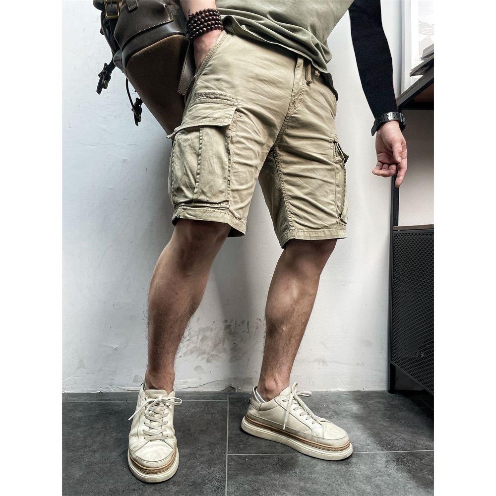 Summer Men Cargo Multi Pocket Shorts Men Casual Solid Elastic Waist Beach Short Spring Men Jogger Pants Shorts Male Dropshipping
