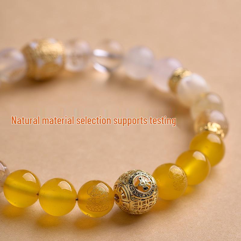 Five Elements Crystal Bracelet: Gold, Water, Earth, Wood, Fire - Wealth-Attracting Natural Crystal Agate Bracelet