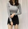 Schwarze knielange Rockhose für Damen - Sommerliche schlankmachende High-Waist-Rockshorts mit Schlitz