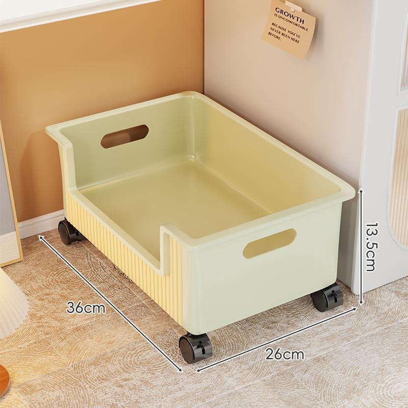 Clothing Storage Box with Rolling Wheels, Under-Bed Organizer Bin for Books Clothes, Plastic Storage Container, Bedside Shelf