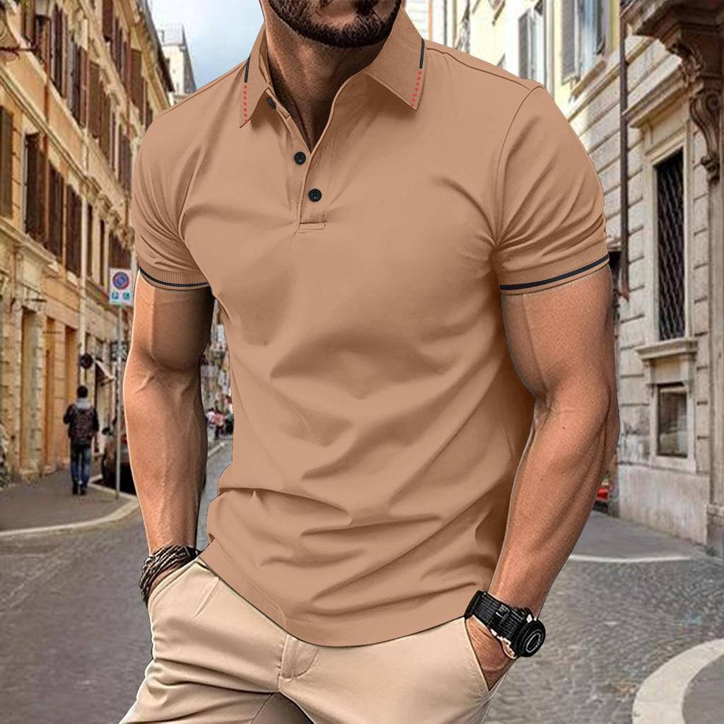 New Men's Casual POLO Shirt Ribbed Lapel Fashion Buttons Business Solid Colour Versatile T-shirt Tops