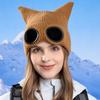 Plush Lining Winter Beanie Windproof Skullies Hat Fashion Knitted Goggles Hat  for Women