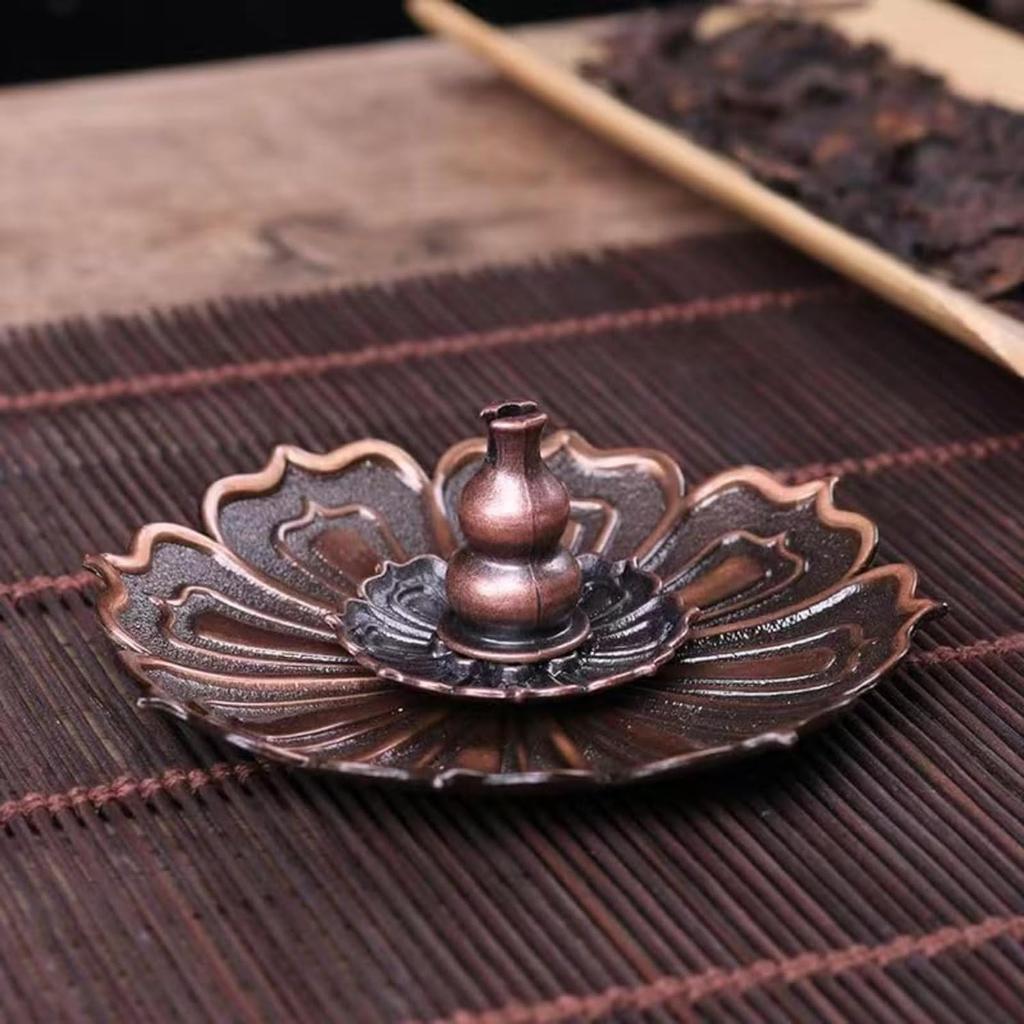 Incense Burner-Brass Lotus Stick Incense Holder,Detachable Incense Ash Catcher