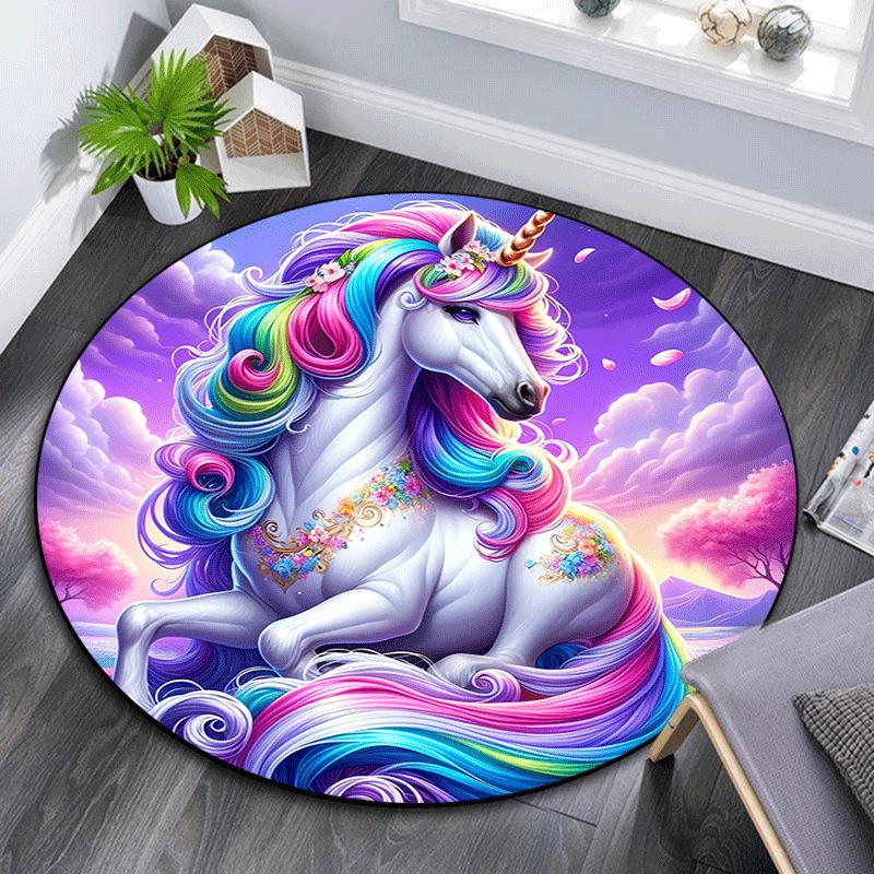 

1pc Soft, Absorbent & Non Slip Beautiful unicorn Round Rug Soft Circle Rug for Living Room & Bedroom Decor, Chair Mats, and Unforgettable Ho 80cm by 80cm