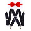 Unisex X-Shape Adjustable Black Suspenders with Bow Tie for Weddings & Performances.