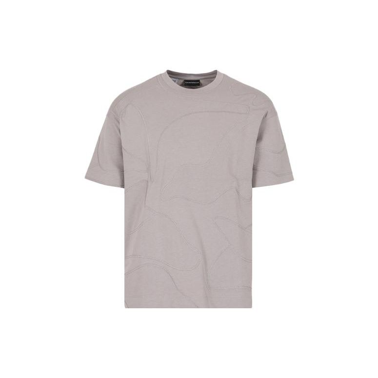 Emporio Armani Ss23 Solid Color Line Embroidered Round Neck Short Sleeve T-Shirt Men Tops Fog-Gray 3R1TT1-1JWZZ-0634