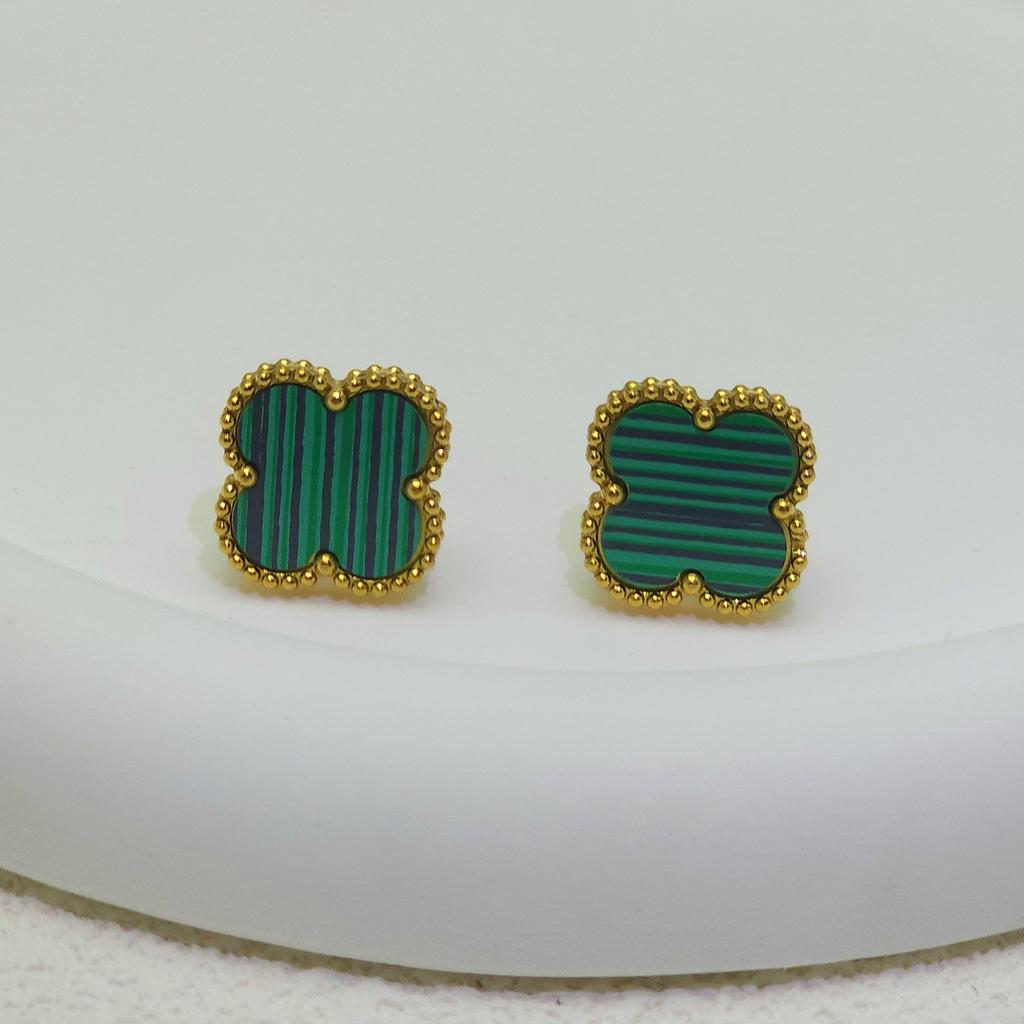 High Quality Titanium Steel Natural Mother-of-pearl Four-leaf Clover Earrings for Women 18K Fashion Premium Earrings