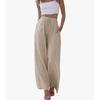 Pantaloni di grandi dimensioni da donna in cotone e lino, pantaloni larghi con elastico in vita, casual, con coulisse e tasche, a gamba larga