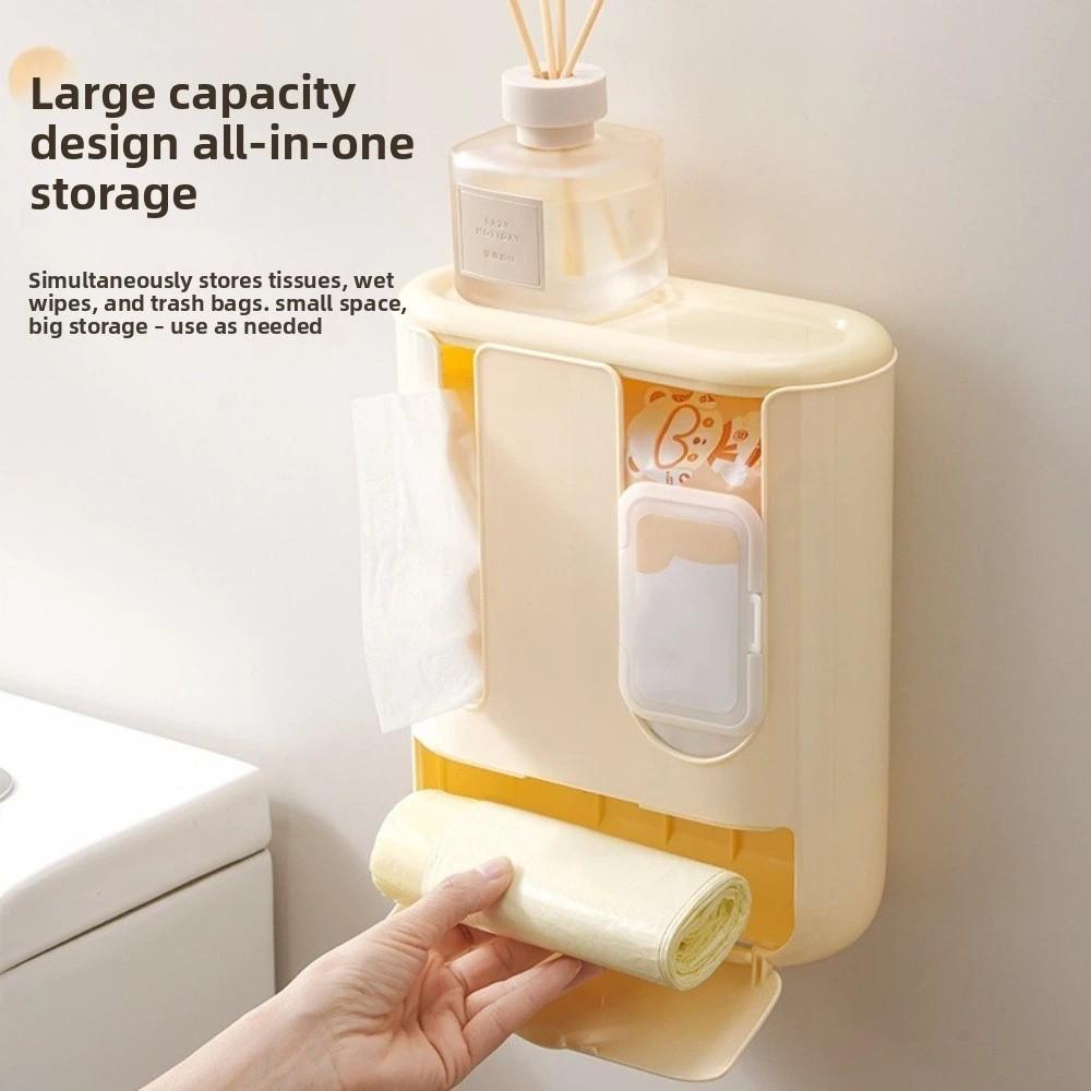 3 in 1 Wall Mounted Tissue Box Space Saving Plastic Garbage Bag Storage Rack Waterproof Large Capacity Wet Wipe Storage Box