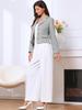 Allegra K Women's Tweed Jacket, Elegant Double-Breasted Long Sleeve Crop Blazer with Collar, Dressy Casual, Gray, Size M