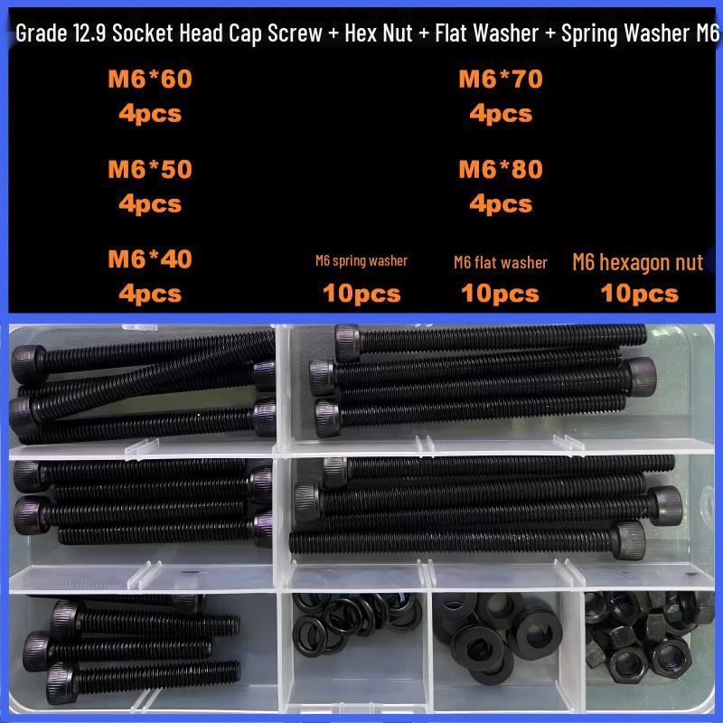 360-Piece High Strength Grade 12.9 Internal Hex Socket Screw and Hex Nut Set (M3, M4, M5, M6)