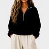 Women's Casual Half Zip Stand Collar Crop Hoodie Loose Long Sleeve with Pocket