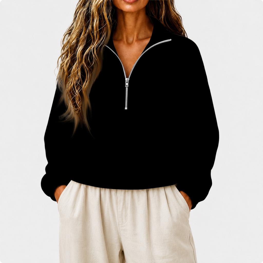 Women's Casual Half Zip Stand Collar Crop Hoodie Loose Long Sleeve with Pocket