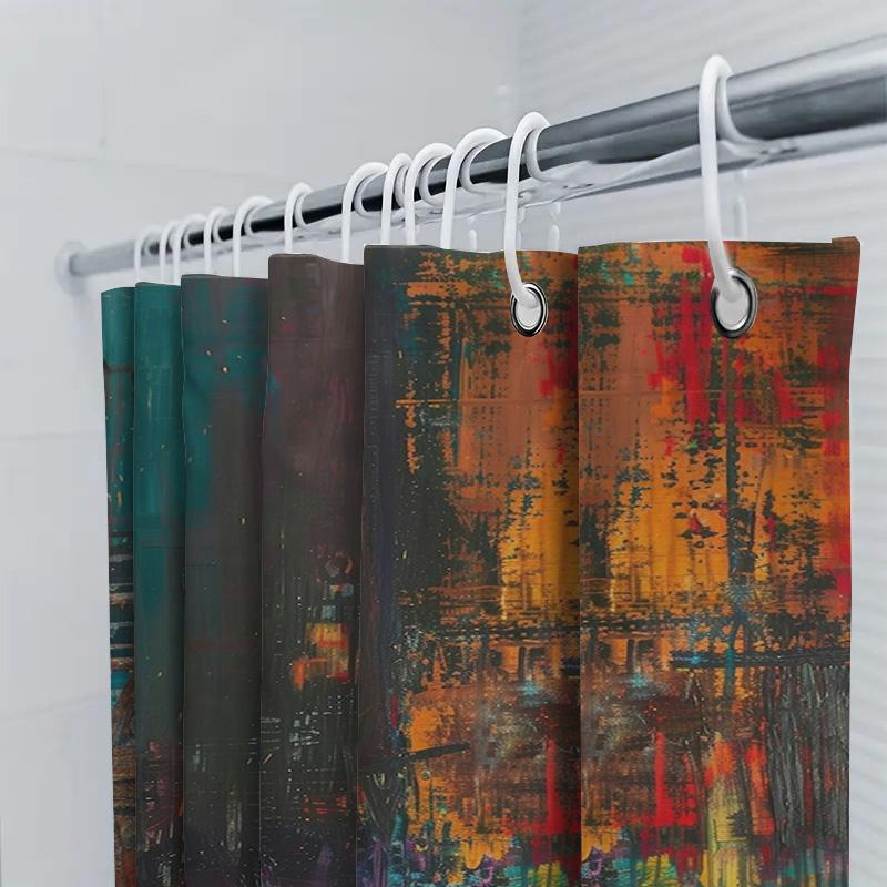 Abstract Bathroom Decor Shower Curtain With Cityscape Art For Bathrooms Home Decor Multicolor