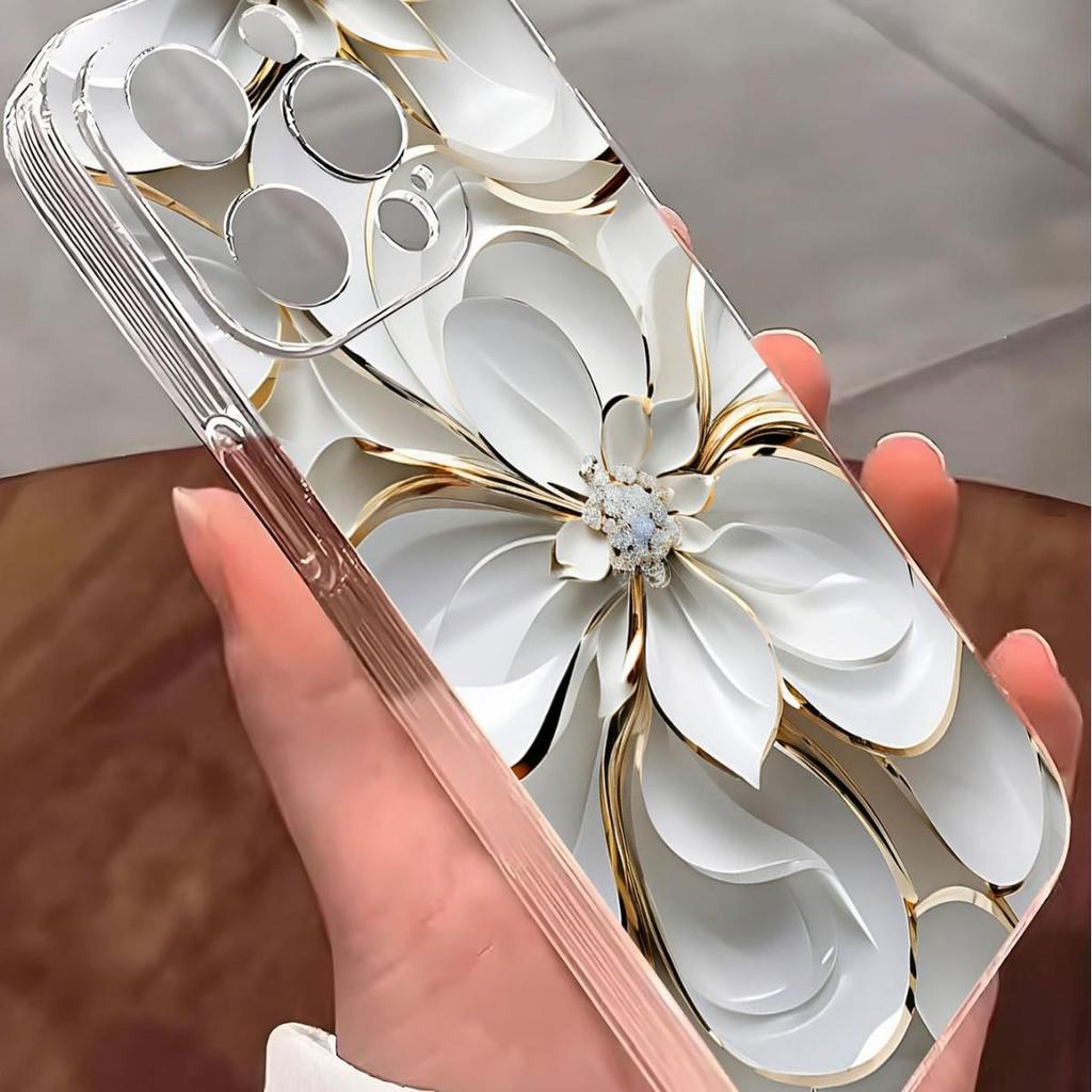 Large Floral Drop-Resistant Clear Case for iPhone Pro Max 14/15/16/17 Series