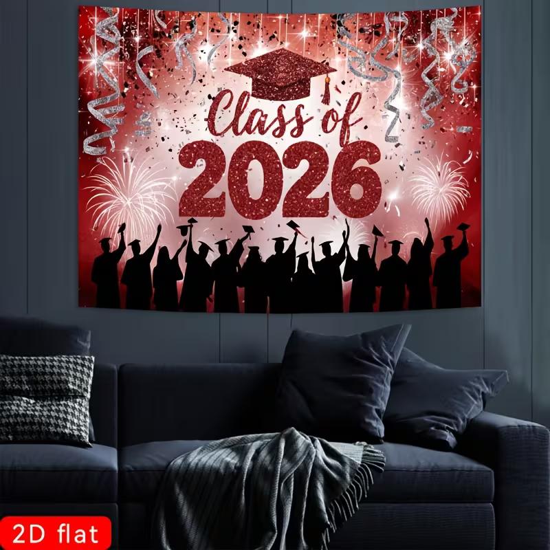 2D Class of 2026 Red Graduation Backdrop 100x70cm Party Photoshoot Banner