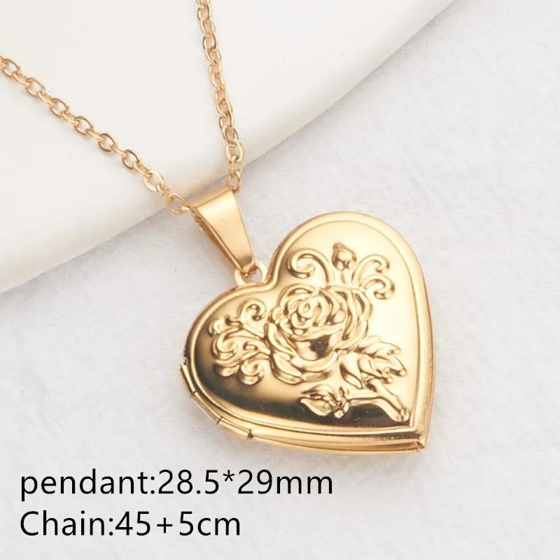 HNSP Heart Necklace Stainless Steel Open Locket Heart Pendant Chain For Women Girl Zircon Accessorie Gift