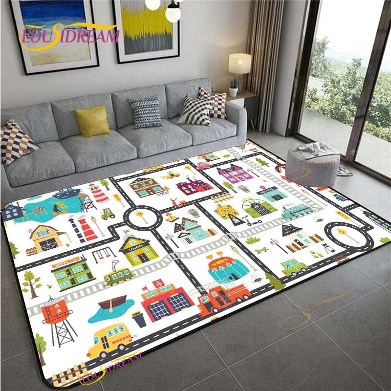 Alfombra Road Traffic Rout Map Carpet Living Room Sofa Coffee Table Bedroom Rugs Kitchen Kid Play Anti-slip Floor Mat Home Decor