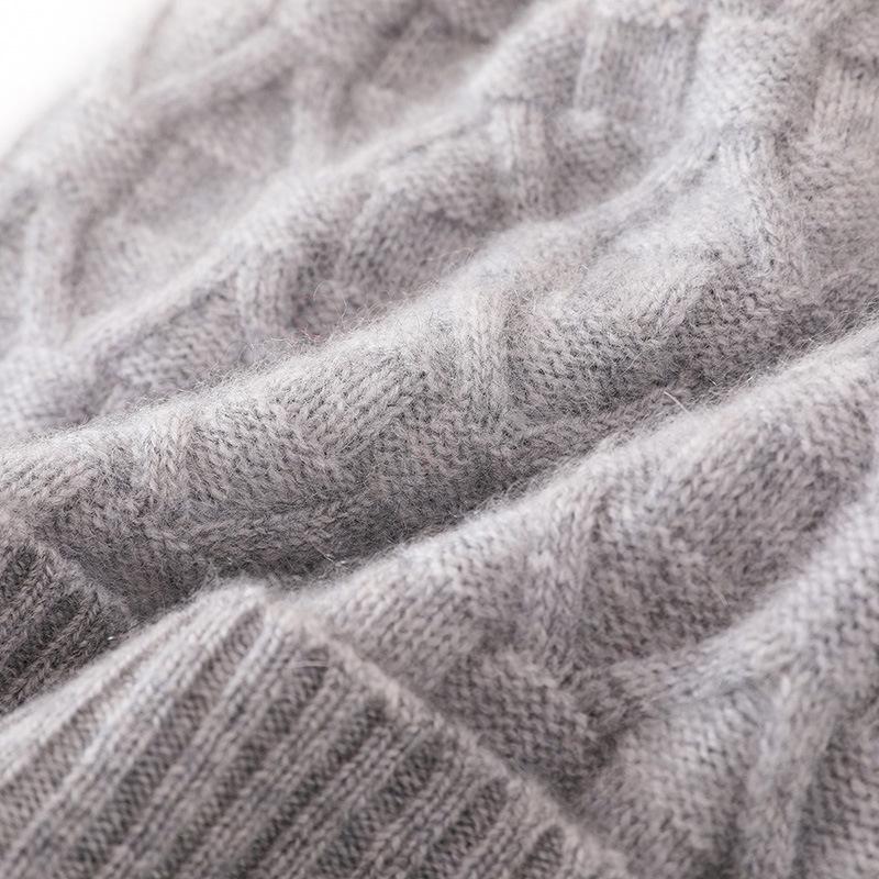 Cashmere Autumn and Winter New Women's High End Solid Color Cable Warm and Fashionable Ear Protection Knitted Casual Cuff Hat