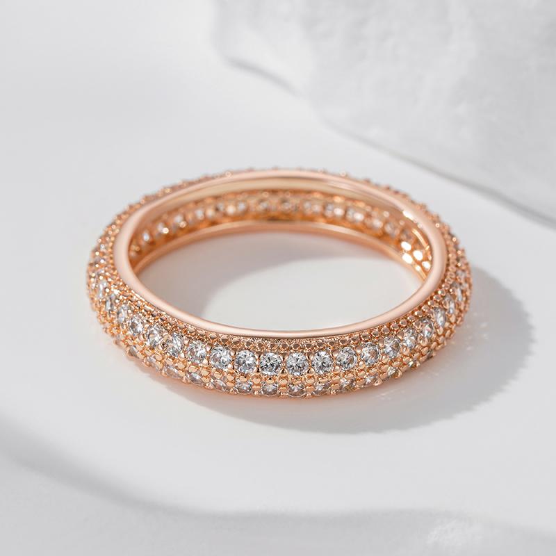 Fashion Shiny Natural Zircon Full Circle Rings For Women  Rose Gold Color Classic Wedding Bride Daily Fine Jewelry