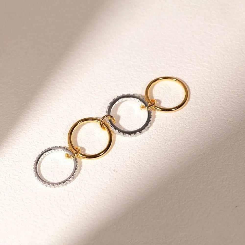 Metal Stackable Rings Three Layered Ring Multi-Link Connected Rings Geometric Knuckle Ring Women