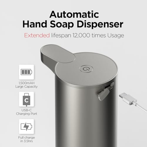 mooas Automatic Foaming Soap Dispenser - Pure & Clean Touchless Hand Soap Dispenser, Stainless Steel, USB Rechargeable, Hands-Free Dish Detergent Disp