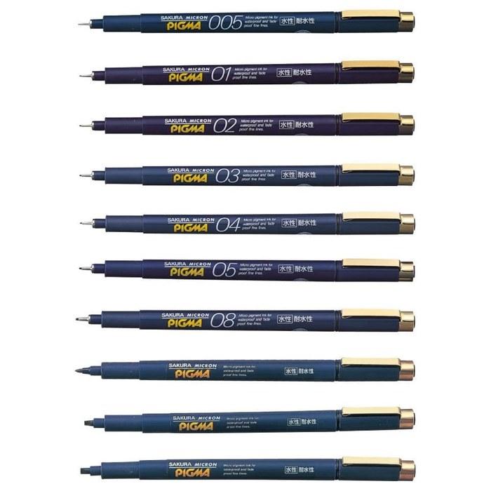Sakura Pigma Brush Pen 10-Color Set Black ESDK-10#49 (0.05/0.1/0.2/0.3/0.4/0.5/0.8/1/2/3mm)