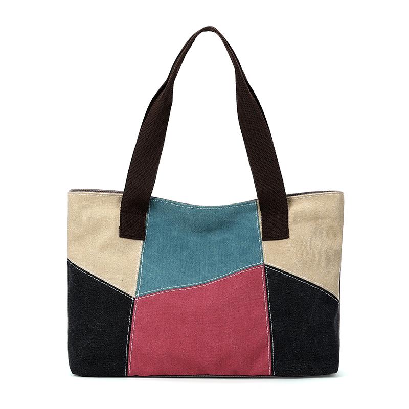 

Женская лоскутная сумка - Винтажная комбинированная холщовая сумка-тоут с верхней ручкой и функцией кроссбоди красный