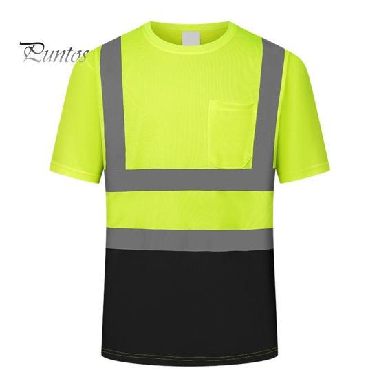 

Мужская светоотражающая одежда с коротким рукавом и круглым вырезом, светоотражающая футболка с сетчатыми вставками, промышленная рабочая одежда L чёрный