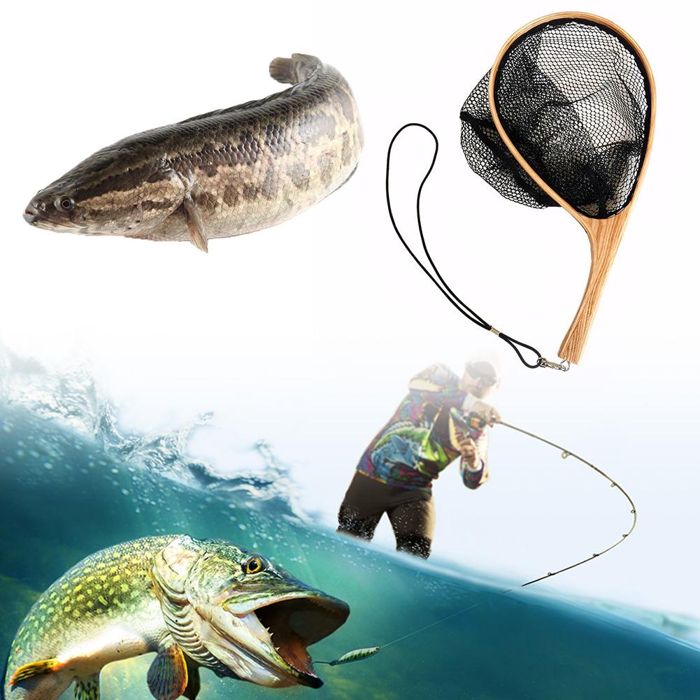 Wooden Handle Trout Net Soft Rubber Mesh Catch and Release Net Floating Fishing Net Outdoor Fishing Accessories