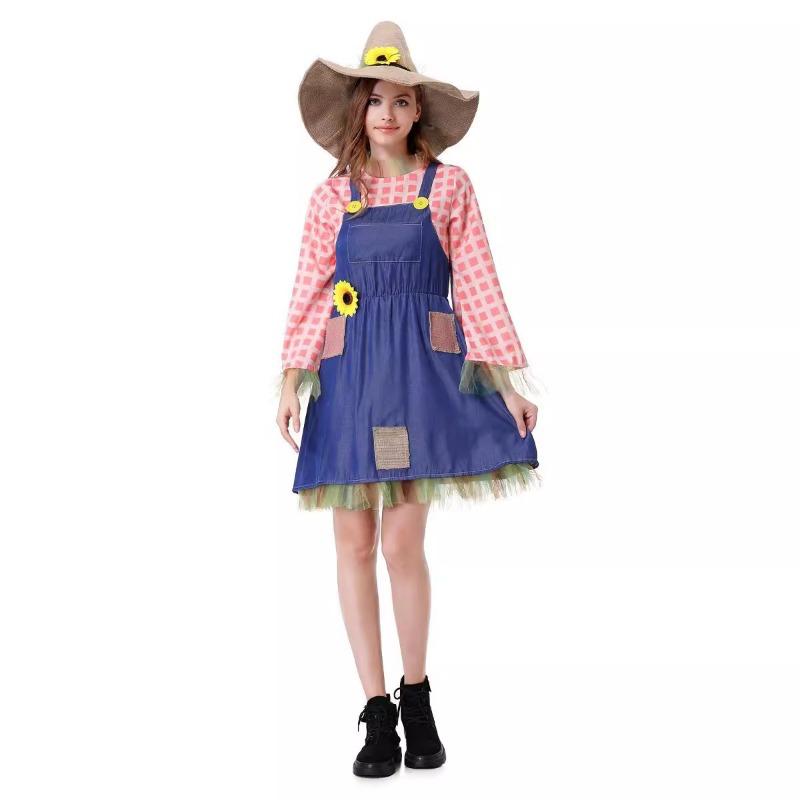 Halloween Wizard of Oz drama costume new scarecrow plaid patch dress parent-child set
