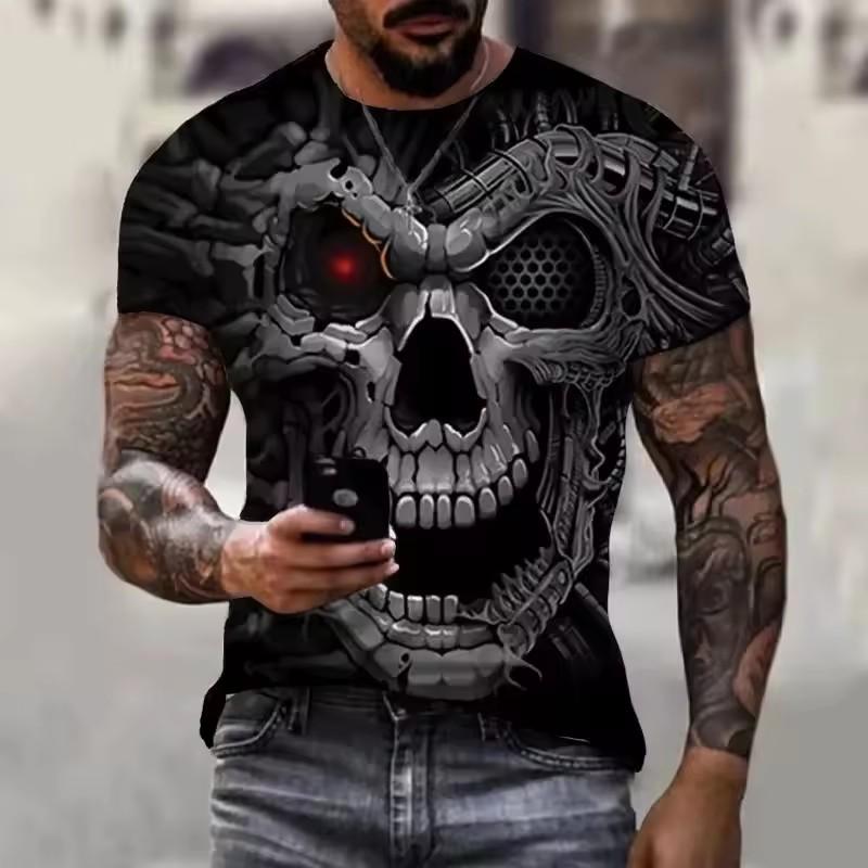 Maglietta a maniche corte da uomo con stampa 3D di teschio, retrò, casual, alla moda, estiva, streetwear, top oversize, t-shirt, abbigliamento