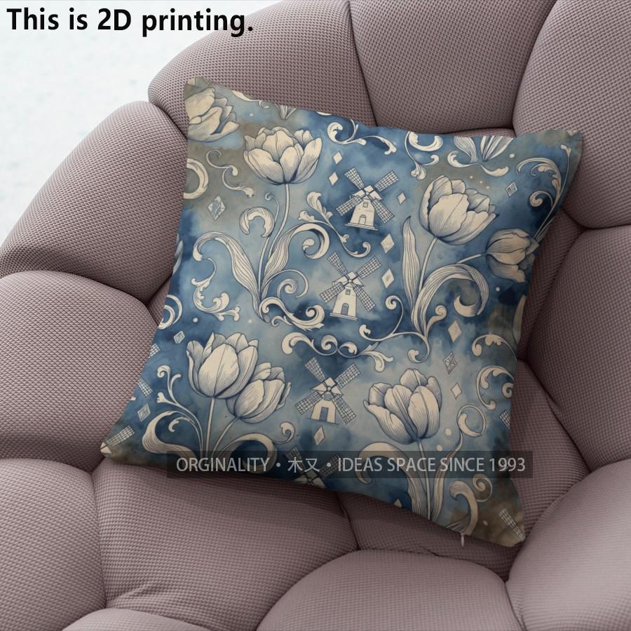 Dutch Delft Blue Throw Pillow Covers Pattern Cushion Cover Suitable for Sofa Bedroom Car Pillow Cover