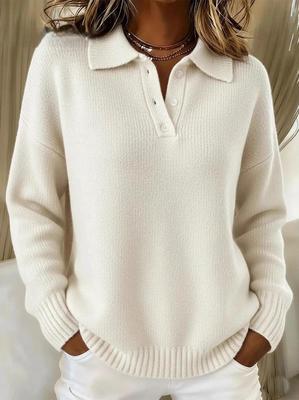 Europäischer & Amerikanischer Damen Lockerer Revers Langarm Pullover - Herbst/Winter 2025 Kollektion