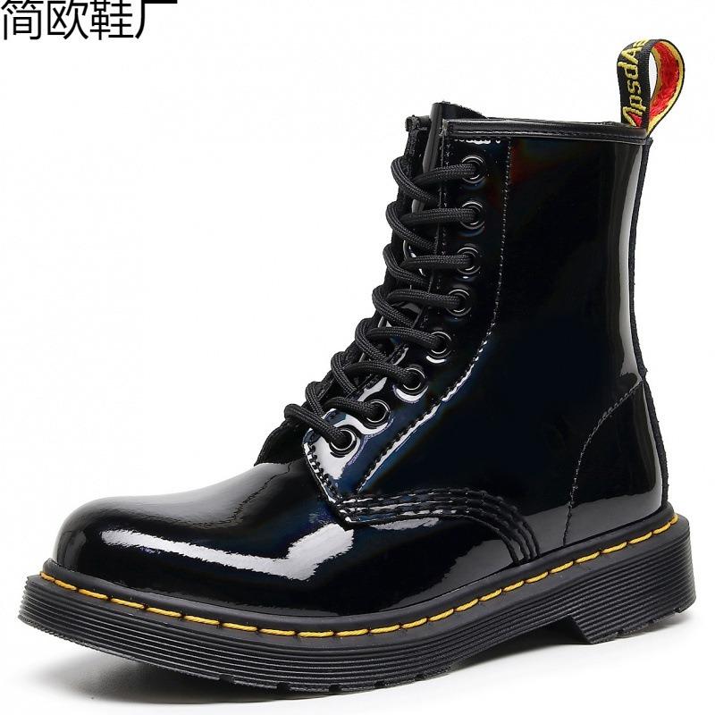 Laser Tooling Boots Women's Patent Leather Couple Short Boots Men's and Women's Leather Boots Round