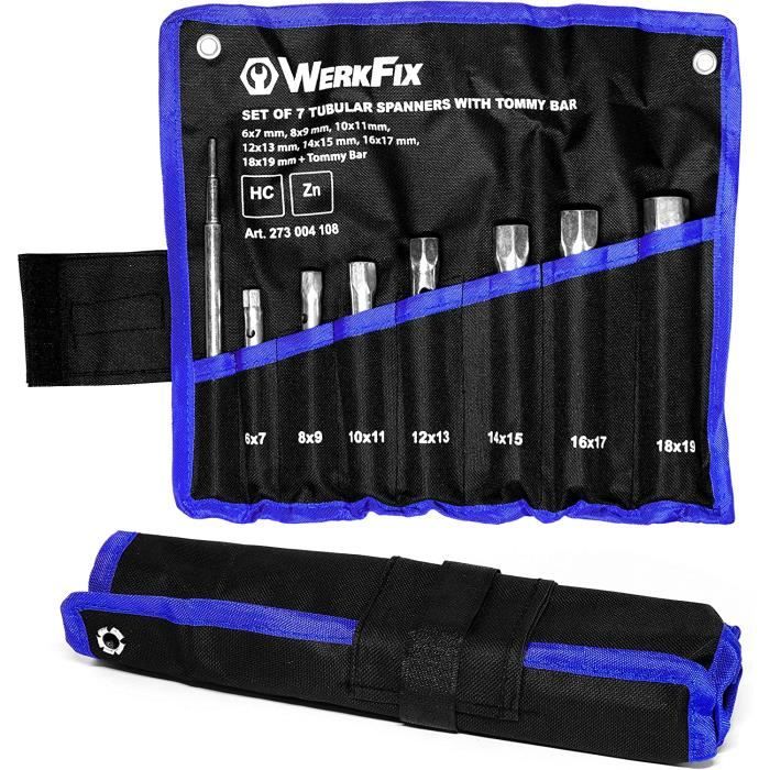 SR WERKFIX Jeu Clés Tubulaires - 7 Clés à Tube Douille 6-19 mm. Pour Bougies et Lavabo98