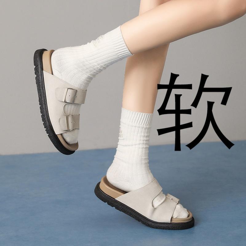 Thick-soled cool slippers women's shoes summer wear 2025 new popular Boken foreign trade stepping on shit feeling beach one-word drag