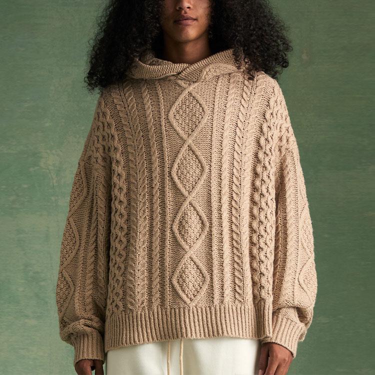 Fear of God Essentials Kabelstrikket Hettegenser Gullmelert Herre Topper Brun 192BT234393F