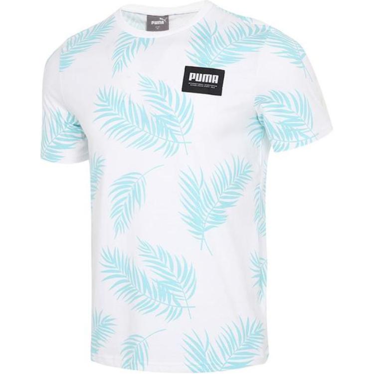 Puma Leaf Print Casual Sport Crew Neck Short Sleeve T-Shirt Men Tops Light-Blue 845859-02