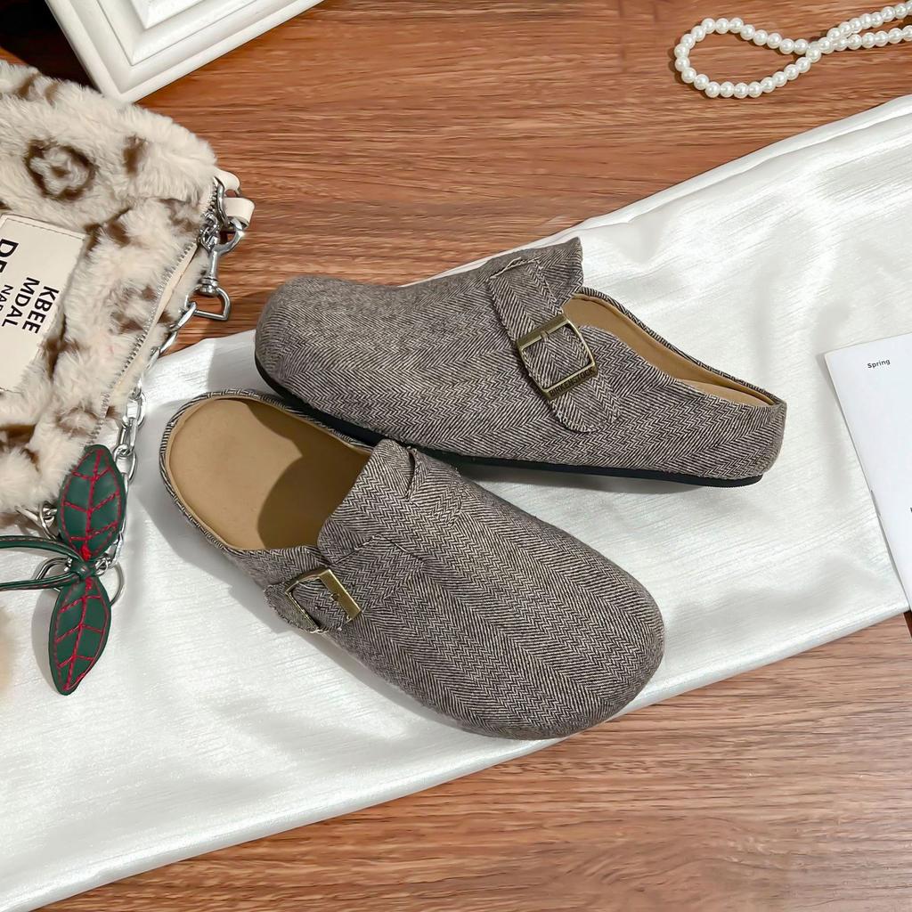 Summer new Baotou Boken Muller shoes women's 2025 new small thick sole inner height increase casual shoes versatile