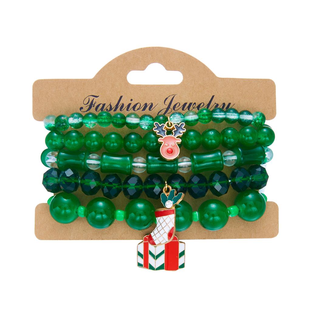 5pcs/set Christmas Series Colorful Beaded Bracelet For Women Santa Claus Snowman Xmas Tree Elastic Beads Bangles New Year Gift
